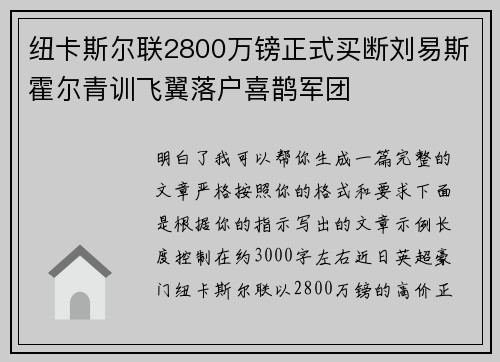 纽卡斯尔联2800万镑正式买断刘易斯霍尔青训飞翼落户喜鹊军团 纽卡斯尔联2800万镑正式买断刘易斯霍尔青训飞翼落户喜鹊军团